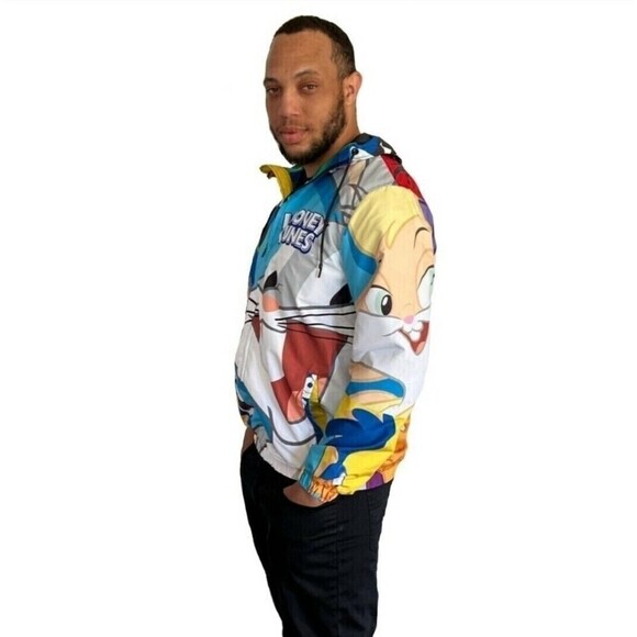 Members Only Mens size Small Looney Tune hooded Windbreaker Jacket Bugs Bunny - Picture 2 of 16